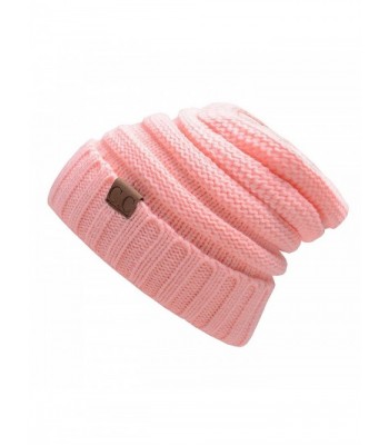 kseey C.C. Trendy Warm Oversized Chunky Soft Oversized Cable Knit Slouchy Beanie - Pink - C5187EHGXMY