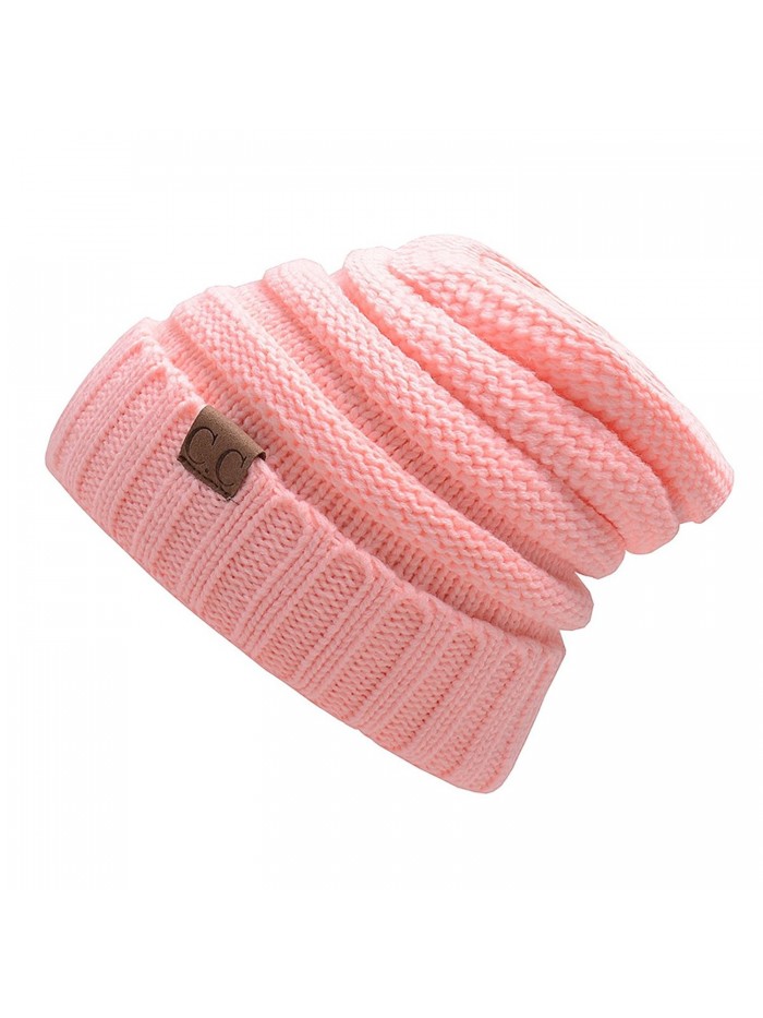 kseey C.C. Trendy Warm Oversized Chunky Soft Oversized Cable Knit Slouchy Beanie - Pink - C5187EHGXMY