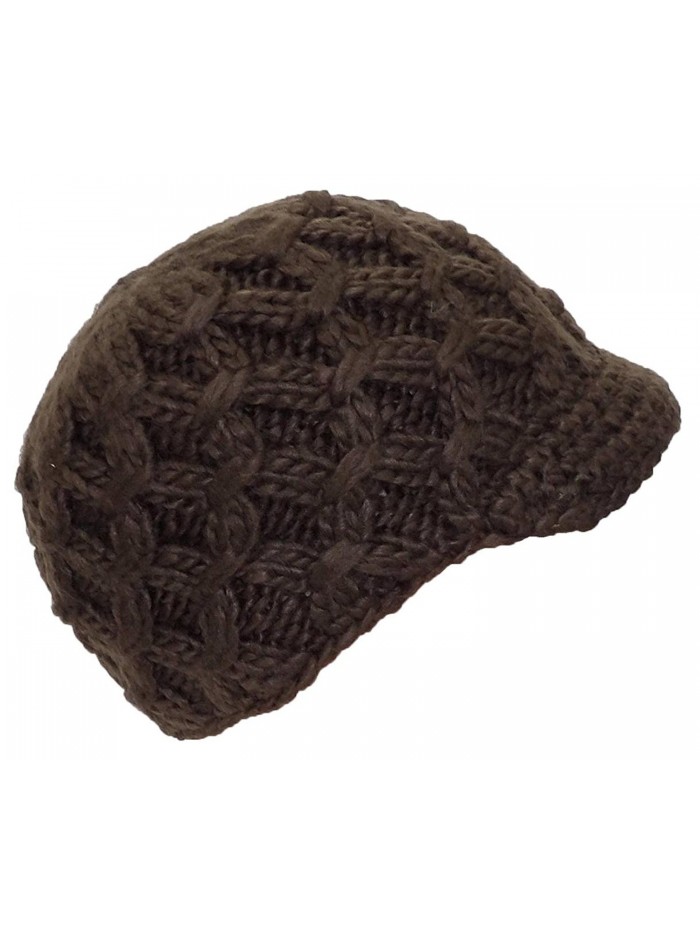 Angela & Williams Womens Knit Winter Skull Cap W/Crochet Visor (One Size) - Brown - C311Q2M48JB
