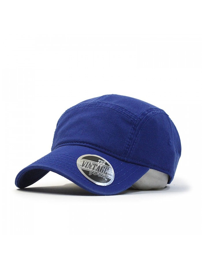 Washed Cotton Twill Five Panel Adjustable Camper Caps - Royal - C612F44VFYD