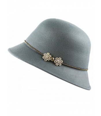 THE HAT DEPOT Felt Cloche Winter Hat With Studded Band Rhinestone Flower - Grey - CG12NERXG75