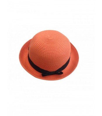 YueLian Women's Roll up Brim Bowler Bow Short Brim Hat - Orange - CY11MO0KGLJ