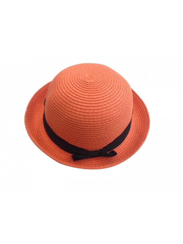 YueLian Women's Roll up Brim Bowler Bow Short Brim Hat - Orange - CY11MO0KGLJ