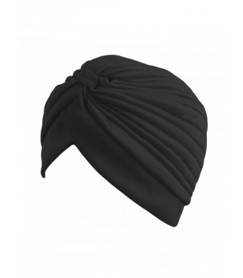 Women's Solid Ruffle Chemo Hat Turban Headwear - Black - C212NDA1D12