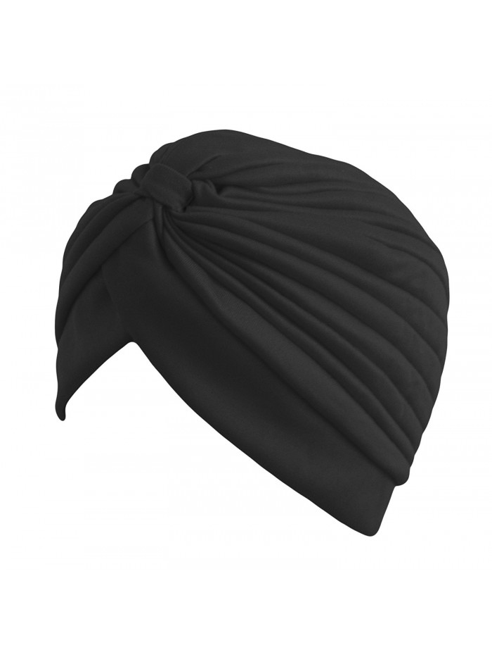 Women's Solid Ruffle Chemo Hat Turban Headwear - Black - C212NDA1D12