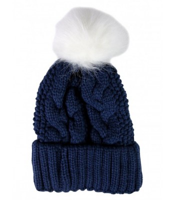 Yacht & Smith Womens Pom Pom Beanie Hat- Winter Cable Knit Hat- Warm Cap- 3" Poms - Navy - C41854NW9WC