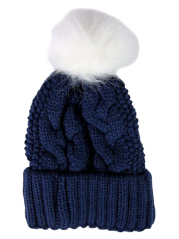 Yacht & Smith Womens Pom Pom Beanie Hat- Winter Cable Knit Hat- Warm Cap- 3" Poms - Navy - C41854NW9WC