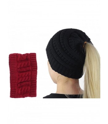 GOLDSTITCH Beanie Stretch Cable Ponytail - Black Ponytail - C31893UZU26