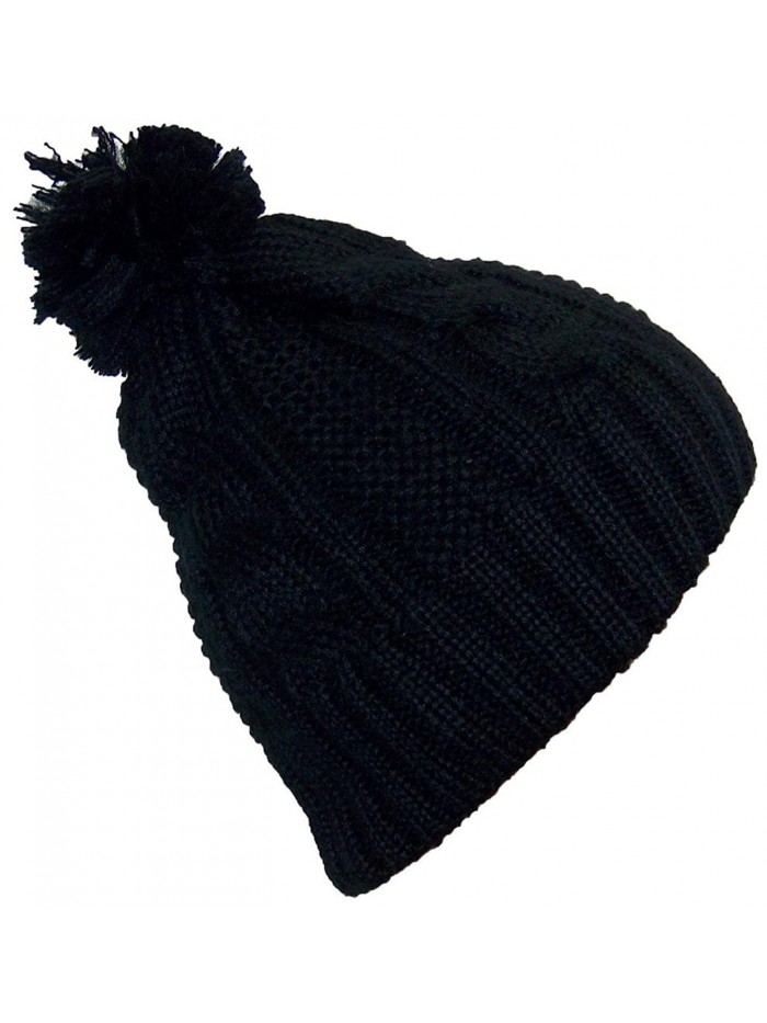 Best Winter Hats Women's Cable Knit Cuffless Winter Hat with 3 1/2" Pom Pom - Black - CD11HPCL1J7