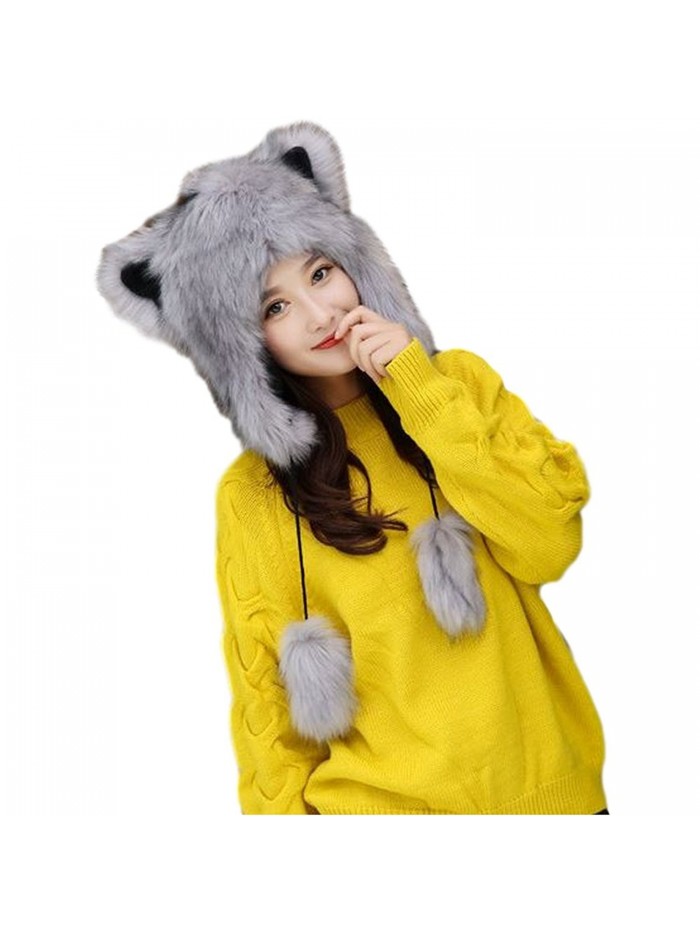 La Moon Trapper Russian Cat Ears Hats [One Size/White/Pink/Gry/ECRU ] Winter Faux Fur - Gry - CA187NG5YCO