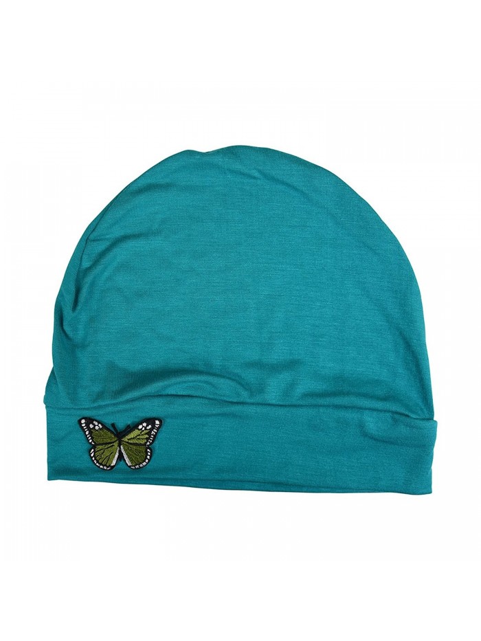 Landana Headscarves Ladies Chemo Hat With Green Butterfly Bling - Turquoise - CZ12O8N2F3W