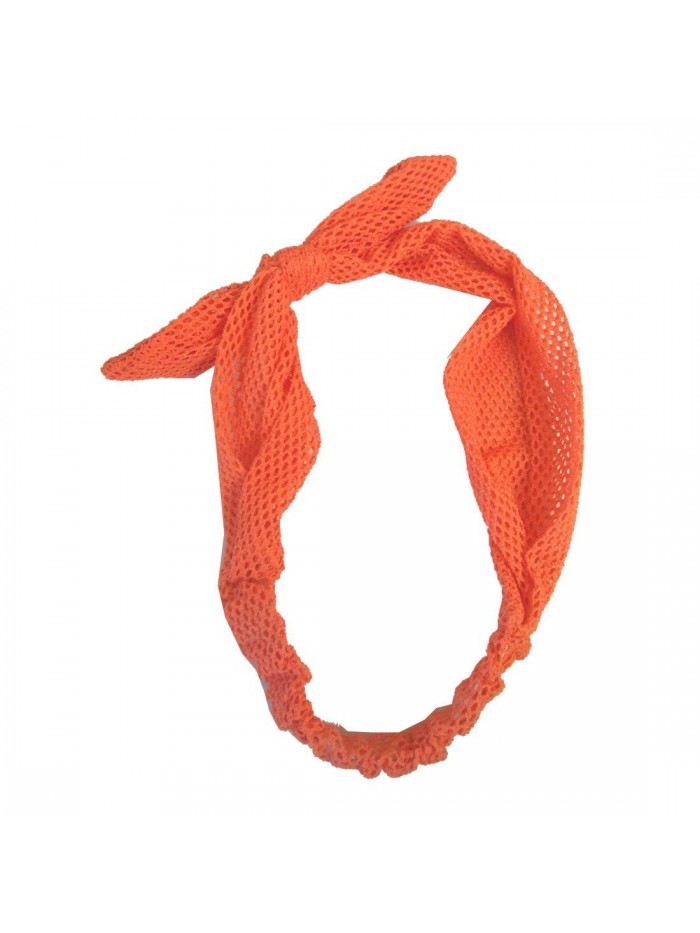 Peach Stretchy Netted Head Wrap with Wired Bow Elastic Head Band (Keshet Accessories) - Peach - C711JBI4023