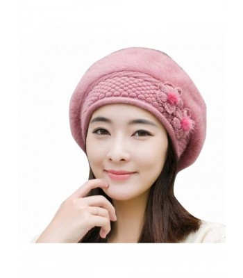Hunputa WomensWinter French Beret Wool Beret Chic Beanie Winter Hat Slouchy Cable Knit Hat Snow Ski Caps - Pink - C01895K586O