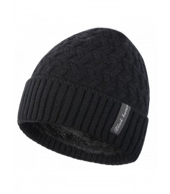 Novawo Knit Warm Fleece Lined Skull Cap Beanie Hat - Black Without Neck Warmer - C512O2O12S4