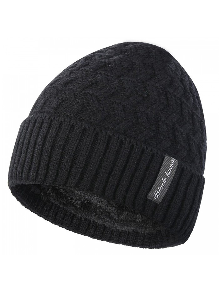Novawo Knit Warm Fleece Lined Skull Cap Beanie Hat - Black Without Neck Warmer - C512O2O12S4