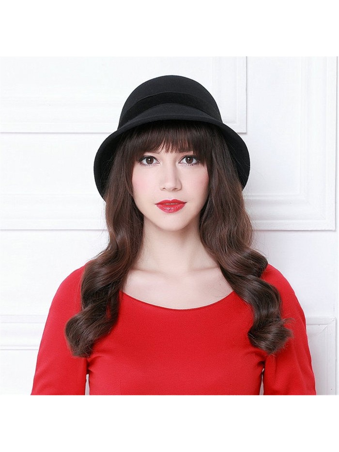 orota Vintage Style bowknot Wool Cloche Bucket Winter Hat for woman - Black - CF127XRKNV5