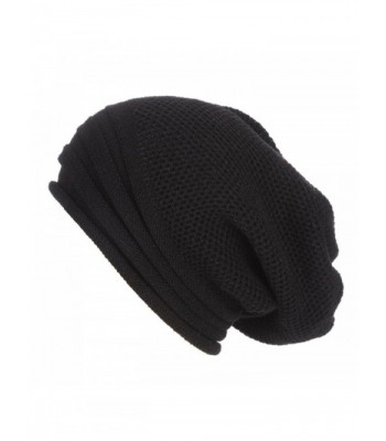 Hunputa Womens Hat Winter- Unisex Warm Chunky Stretch Cable Knit Slouchy Baggy Beanie Hat Skull Cap - Black - CC188A6SXT6