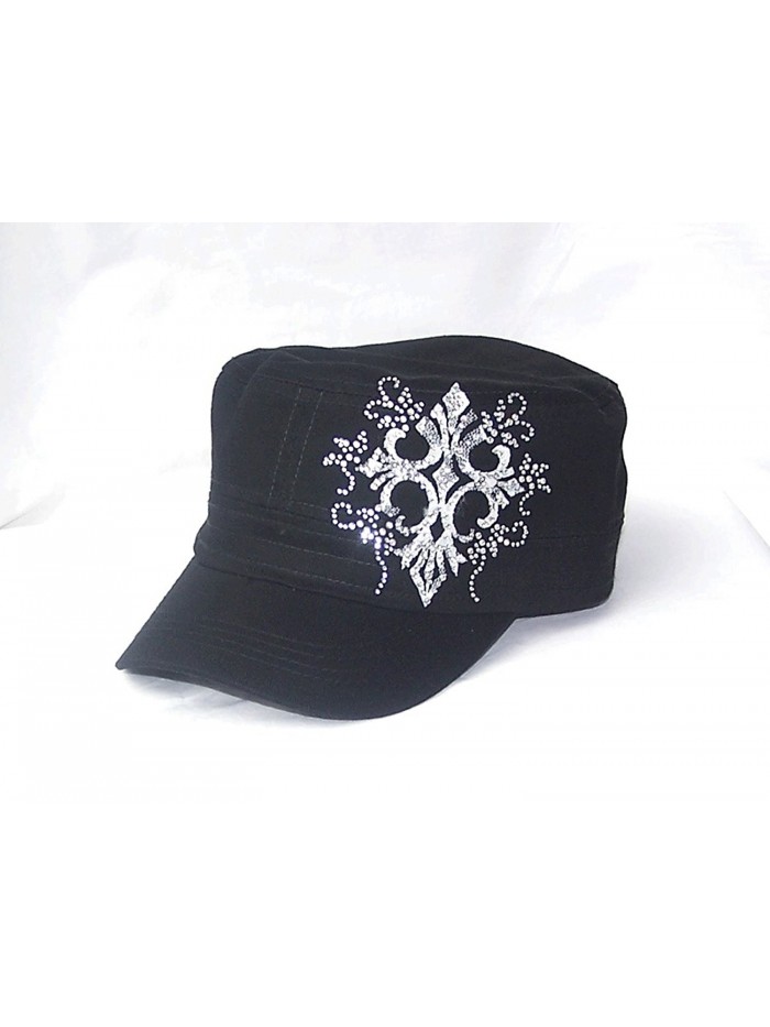 White Cross Swirls Ab Rhinestone Flattop Black Hat Cap - CU1190RMJ2N