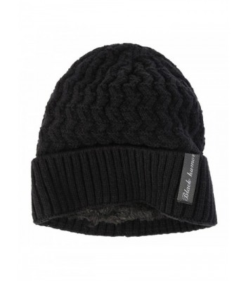 Knit Warm Fleece Lined Skull Cap Beanie Hat - Black Without Neck Warmer ...