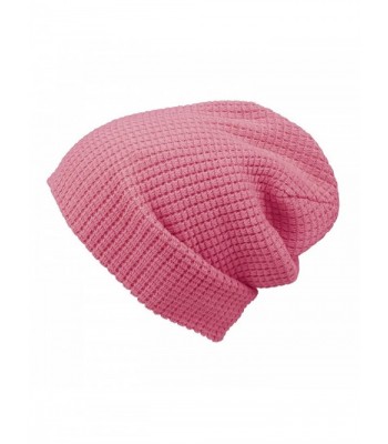 Morehats Cotton Embossed Knit Slouchy Beanie Winter Warm Ski Skater Hip-hop Hat - Pink - CL11YIGGCNN