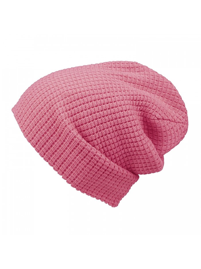 Morehats Cotton Embossed Knit Slouchy Beanie Winter Warm Ski Skater Hip-hop Hat - Pink - CL11YIGGCNN