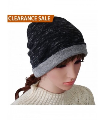 DELUXSEY Slouchy Beanie Winter Beanies - Black & Grey Marled Exterior & Grey Seamless Lining - Double-layer Knit - CM12O7BIGCW