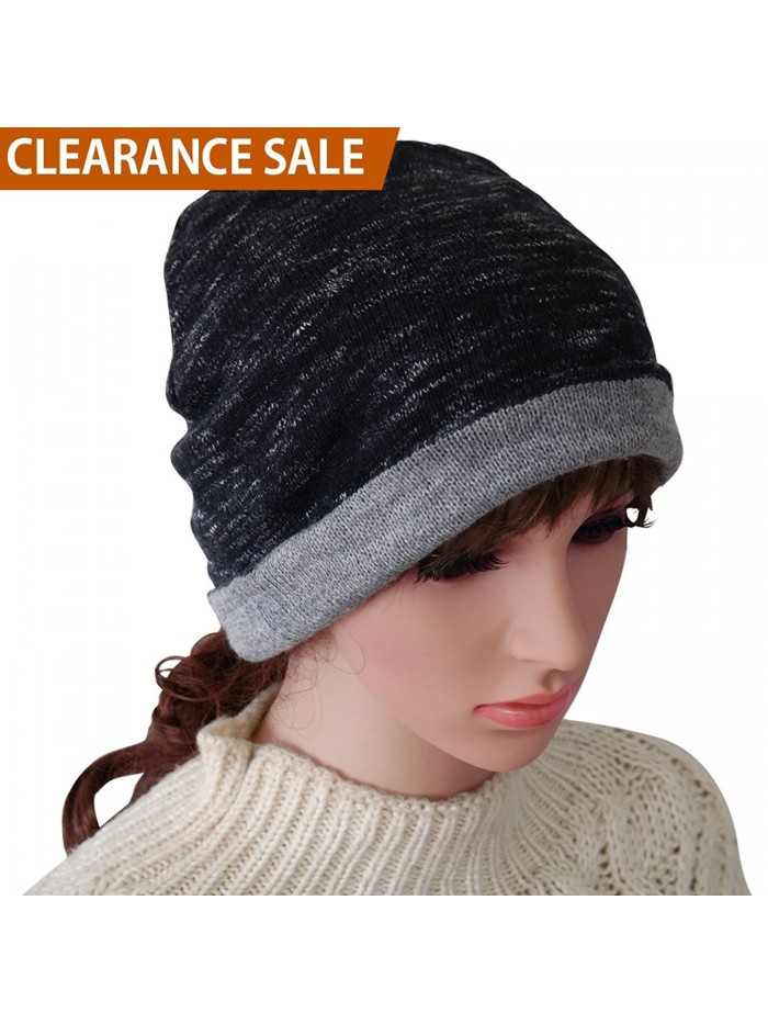 DELUXSEY Slouchy Beanie Winter Beanies - Black & Grey Marled Exterior & Grey Seamless Lining - Double-layer Knit - CM12O7BIGCW