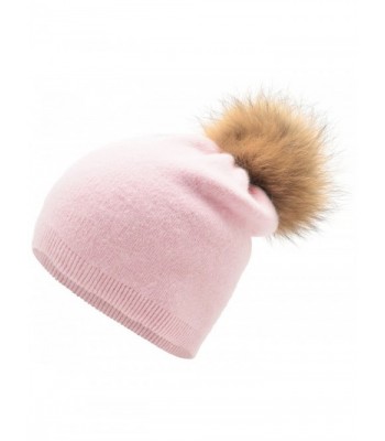 MIUK Women's Cashmere Beanie Pompon Stretchy Knitted Hats - Pink - CP188WDG948