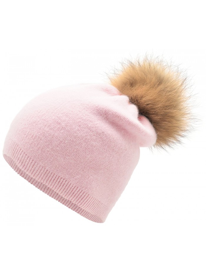 MIUK Women's Cashmere Beanie Pompon Stretchy Knitted Hats - Pink - CP188WDG948