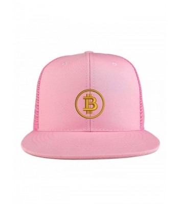 Trendy Apparel Shop Bitcoin Embroidered Cotton Flat Bill Mesh Back Trucker Cap - Pink - C5185YLTST4