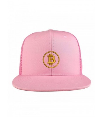 Trendy Apparel Shop Bitcoin Embroidered Cotton Flat Bill Mesh Back Trucker Cap - Pink - C5185YLTST4