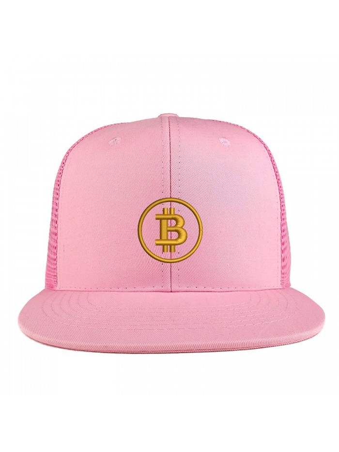 Trendy Apparel Shop Bitcoin Embroidered Cotton Flat Bill Mesh Back Trucker Cap - Pink - C5185YLTST4