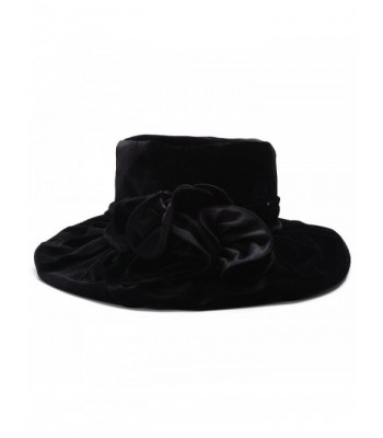 Lawliet Womens Kentucky Derby Formal Wide Brim Church Dress Wedding Velvet Hat A389 - Black - CA12O1G00P7