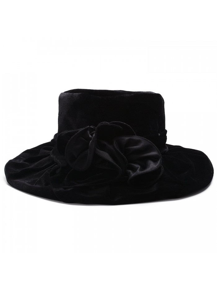 Lawliet Womens Kentucky Derby Formal Wide Brim Church Dress Wedding Velvet Hat A389 - Black - CA12O1G00P7