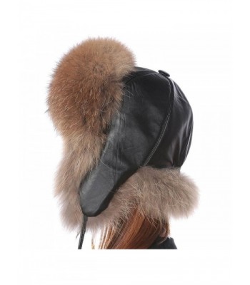 Valpeak Womens Winter Real Fox Fur Hat Genuine Leather Russian Trapper Ushanka Hats - Raccoon - CK1879ES4HK