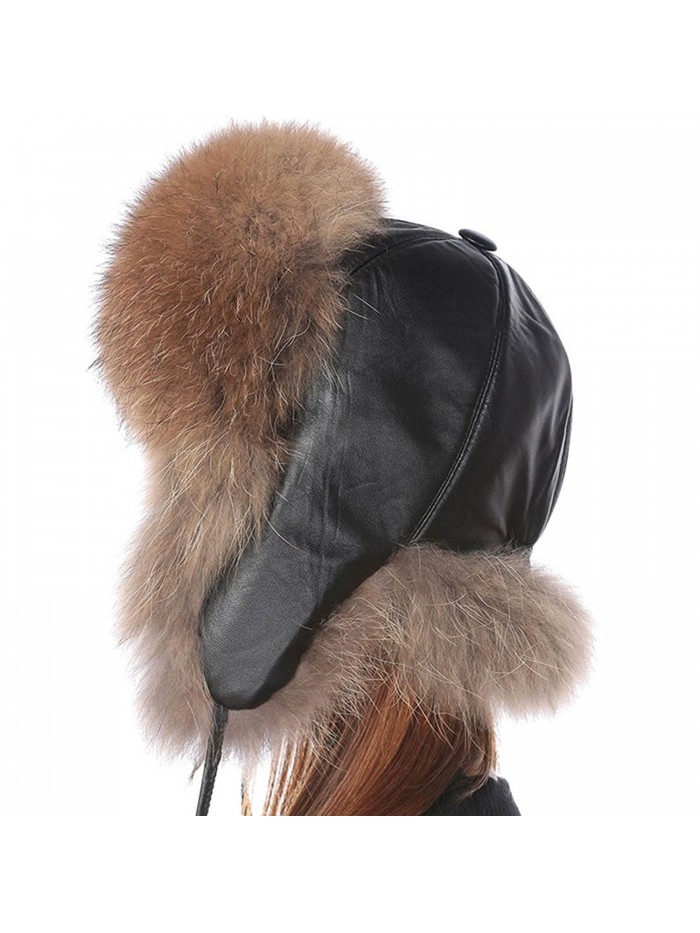 Valpeak Womens Winter Real Fox Fur Hat Genuine Leather Russian Trapper Ushanka Hats - Raccoon - CK1879ES4HK