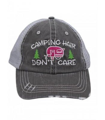 Hot Pink Camping Hair Don't Care Women Embroidered Trucker Style Cap Hat - CH183MSW9O5