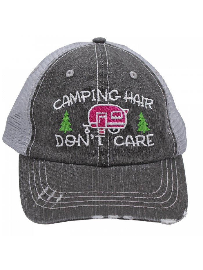 Hot Pink Camping Hair Don't Care Women Embroidered Trucker Style Cap Hat - CH183MSW9O5