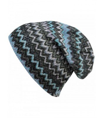 Luxury Divas Chevron Stripe Knit Slouchy Beanie Hat - Blue - CO11TT3GIQL
