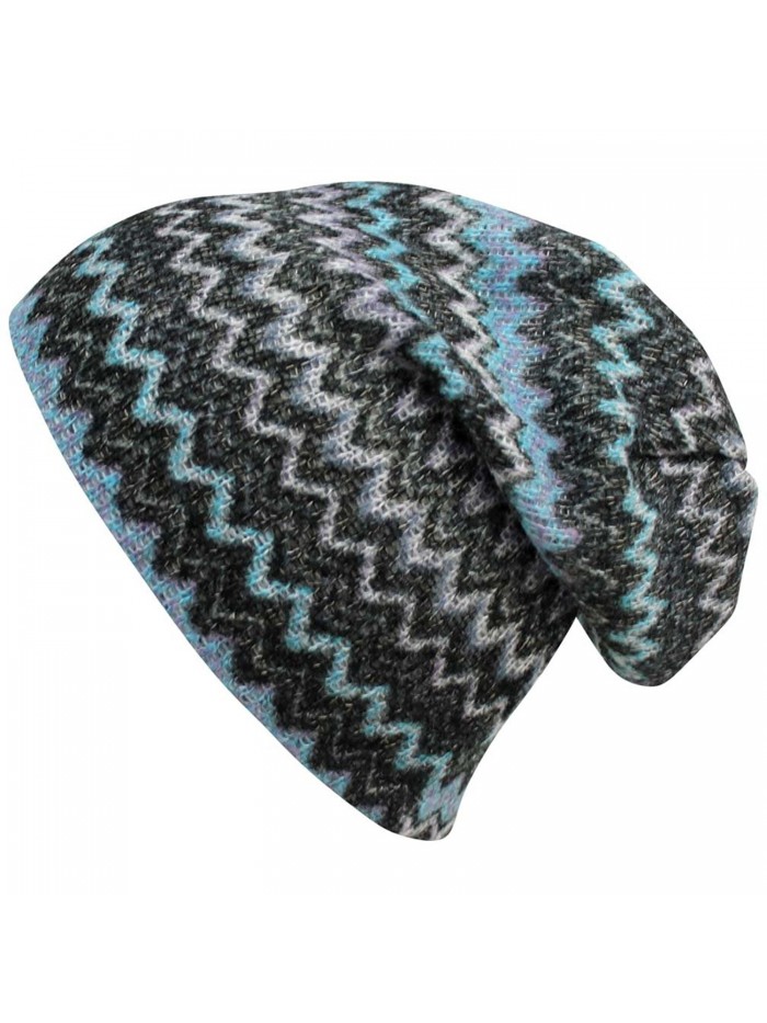 Luxury Divas Chevron Stripe Knit Slouchy Beanie Hat - Blue - CO11TT3GIQL