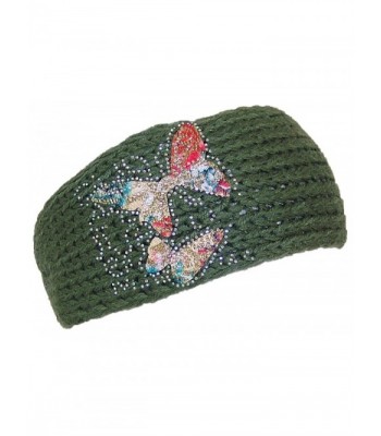 Best Winter Hats Womens Knit Headband W/Butterfly Applique & Rhinestones (One Size) - Green - CJ125W14IJ7