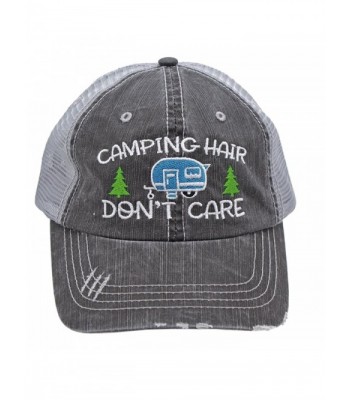 Turquoise Camping Hair Don't Care Women Embroidered Trucker Style Cap Hat - CK18283R4QK