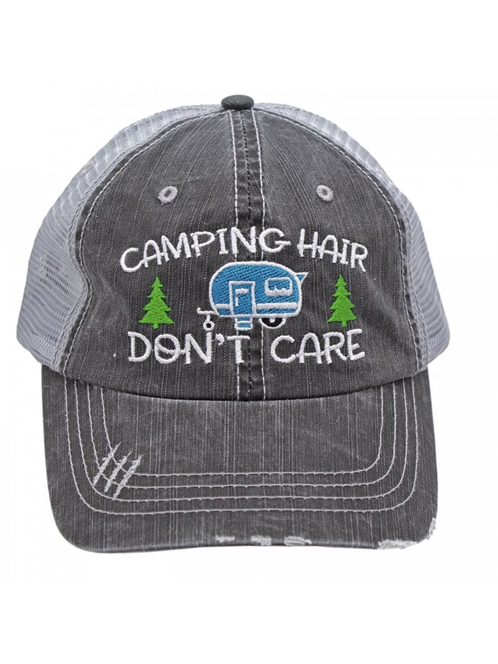 Turquoise Camping Hair Don't Care Women Embroidered Trucker Style Cap Hat - CK18283R4QK