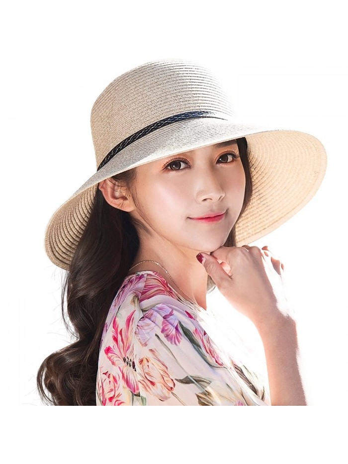 Siggi Womens Floppy Summer Sun Straw Hat UPF50 Foldable Panama Soft Breathable - 16036_beige - CK12FVI9JV3