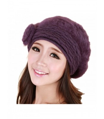 Women Winter Warm Soft Beanie Protective Ear Angora Knit Beret Hat Cap Purple - CQ129B449CR