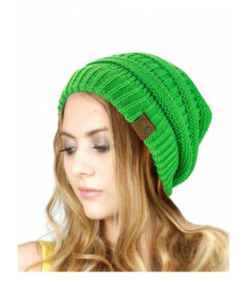 Trendy Warm Chunky Soft Stretch Cable Knit Slouchy Beanie Skully HAT20A (Lime Green) - CW128EW87BL