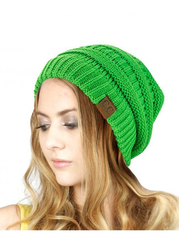 Trendy Warm Chunky Soft Stretch Cable Knit Slouchy Beanie Skully HAT20A (Lime Green) - CW128EW87BL