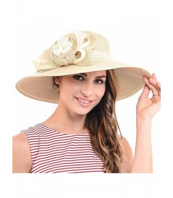 Fanny Straw Kentucky Derby Church Dress Wedding Floral Beach Sunhat - Premium Quality-khaki - CN12BX3NFNX