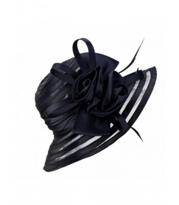 Gracefulvara Women Dress Church Wedding Satin Feather Antique Sun Hat - Black - C21896SDI0H