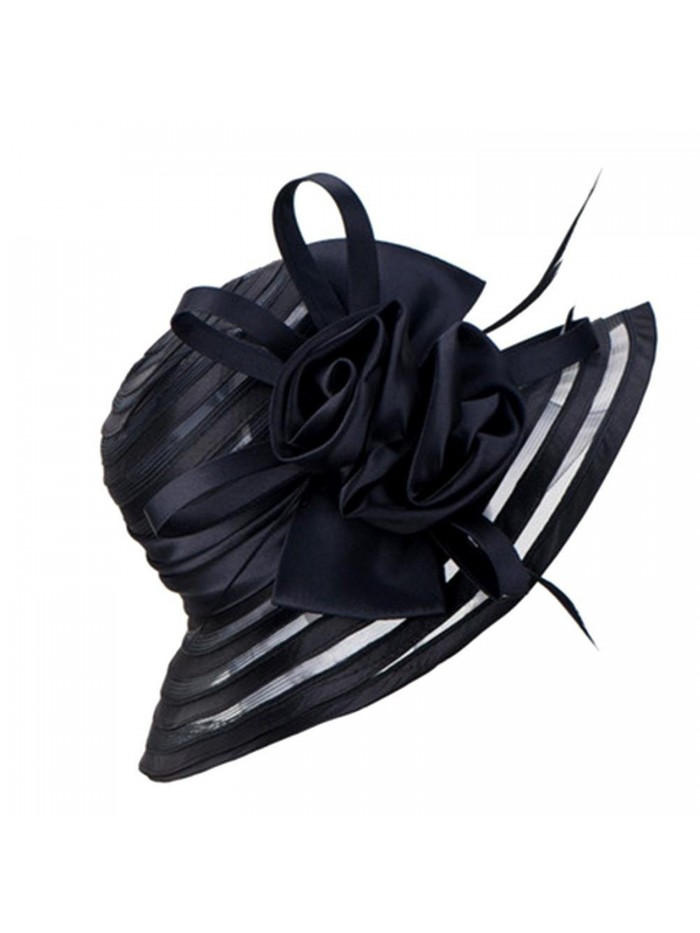 Gracefulvara Women Dress Church Wedding Satin Feather Antique Sun Hat - Black - C21896SDI0H